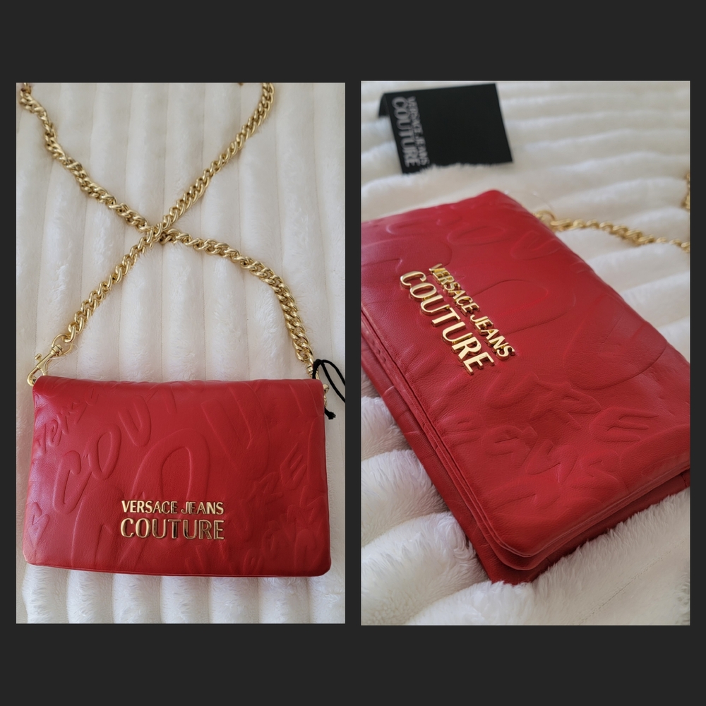 Versace Jeans Couture Red Crossbody Bag with Gold Chain